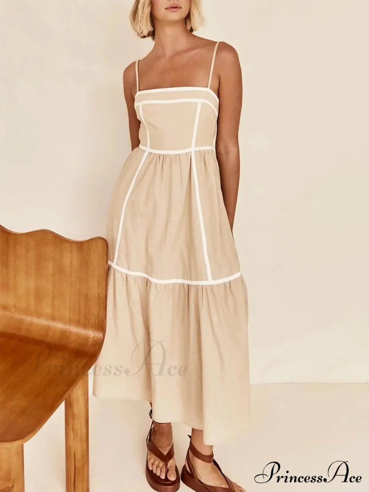 Contrast Color Trim Charming Adjustable Straps Midi Dress image 9