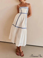 Contrast Color Trim Charming Adjustable Straps Midi Dress image 5