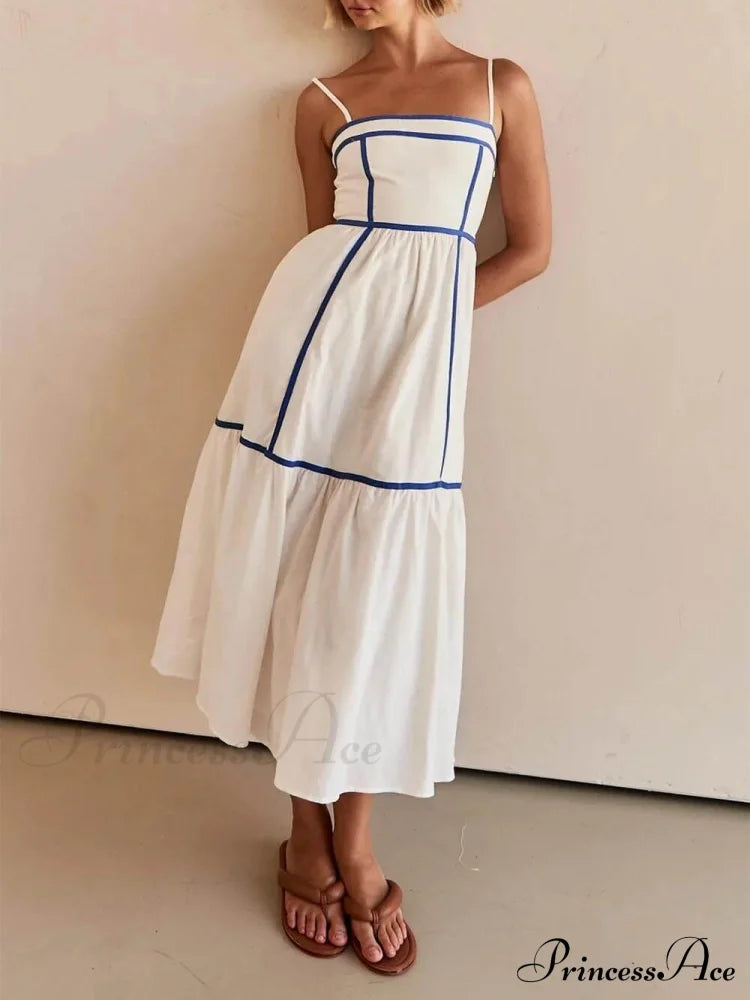 Contrast Color Trim Charming Adjustable Straps Midi Dress image 5
