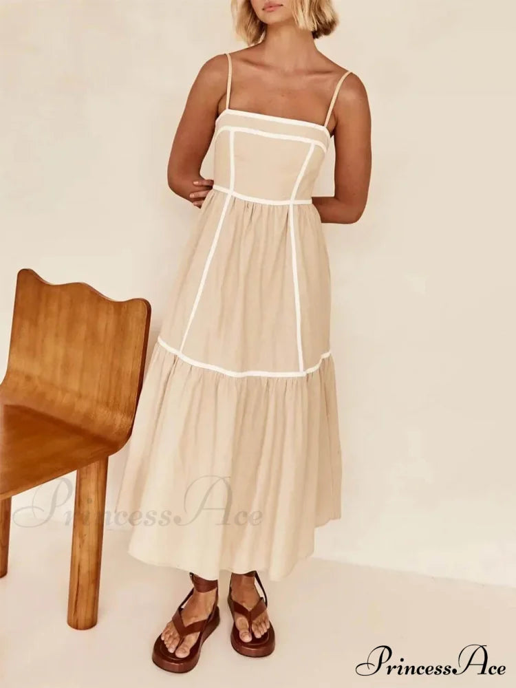 Contrast Color Trim Charming Adjustable Straps Midi Dress image 8