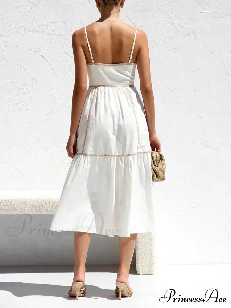 Contrast Color Trim Charming Adjustable Straps Midi Dress image 4
