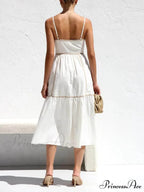 Contrast Color Trim Charming Adjustable Straps Midi Dress image 4