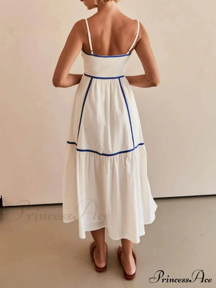 Contrast Color Trim Charming Adjustable Straps Midi Dress image 7