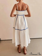 Contrast Color Trim Charming Adjustable Straps Midi Dress image 7