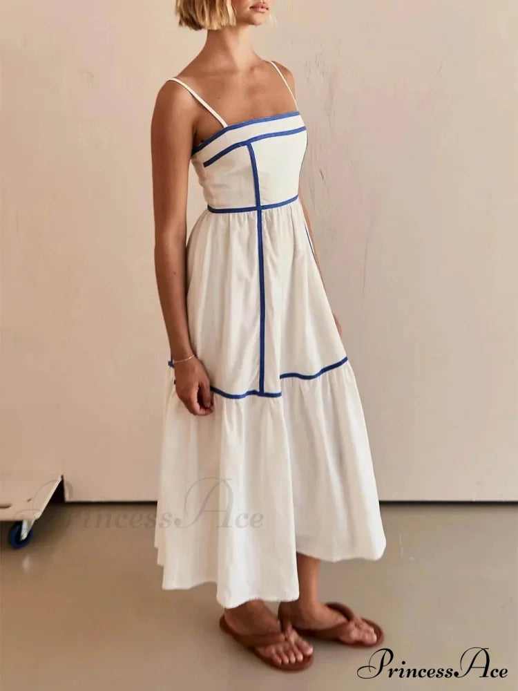 Contrast Color Trim Charming Adjustable Straps Midi Dress image 6