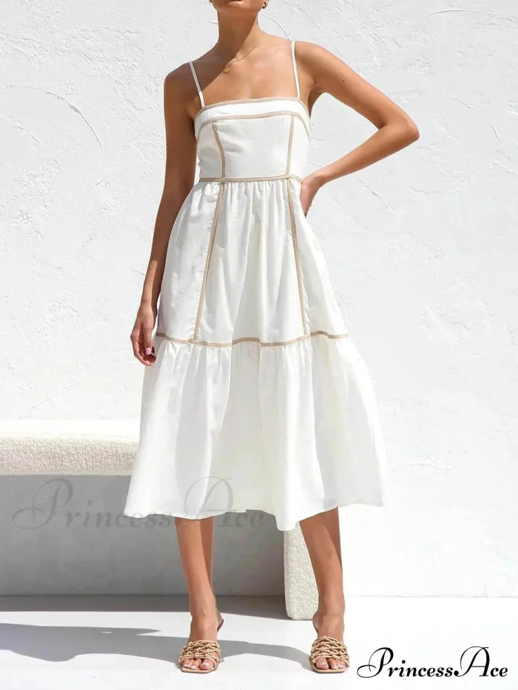 Contrast Color Trim Charming Adjustable Straps Midi Dress image 3