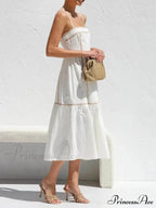 Contrast Color Trim Charming Adjustable Straps Midi Dress image 2