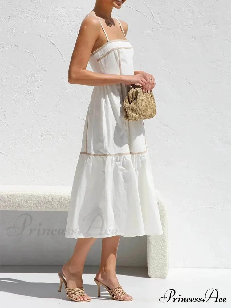 Contrast Color Trim Charming Adjustable Straps Midi Dress image 2