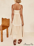 Contrast Color Trim Charming Adjustable Straps Midi Dress image 10