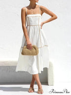 Contrast Color Trim Charming Adjustable Straps Midi Dress image 1