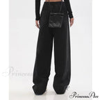 Contrast Color Women High Waist Straight Cropped High Street Drawstring Tie Up Sweatpants Cylinder Lady Wide Leg Jean image 5