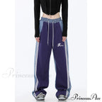 Contrast Color Women High Waist Straight Cropped High Street Drawstring Tie Up Sweatpants Cylinder Lady Wide Leg Jean image 3
