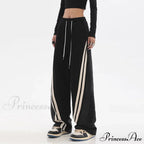 Contrast Color Women High Waist Straight Cropped High Street Drawstring Tie Up Sweatpants Cylinder Lady Wide Leg Jean image 6