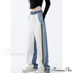 Contrast Color Women High Waist Straight Cropped High Street Drawstring Tie Up Sweatpants Cylinder Lady Wide Leg Jean image 8
