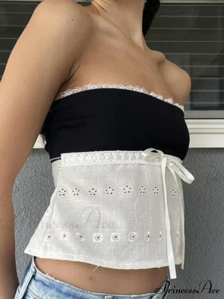 Delicate Lace Hollow Splicing Sexy Slim Crop Top image 2