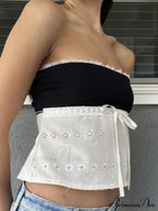 Delicate Lace Hollow Splicing Sexy Slim Crop Top image 2