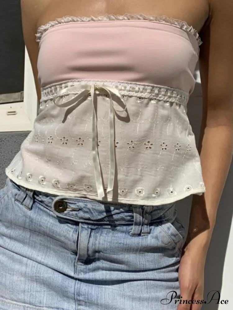 Delicate Lace Hollow Splicing Sexy Slim Crop Top image 8