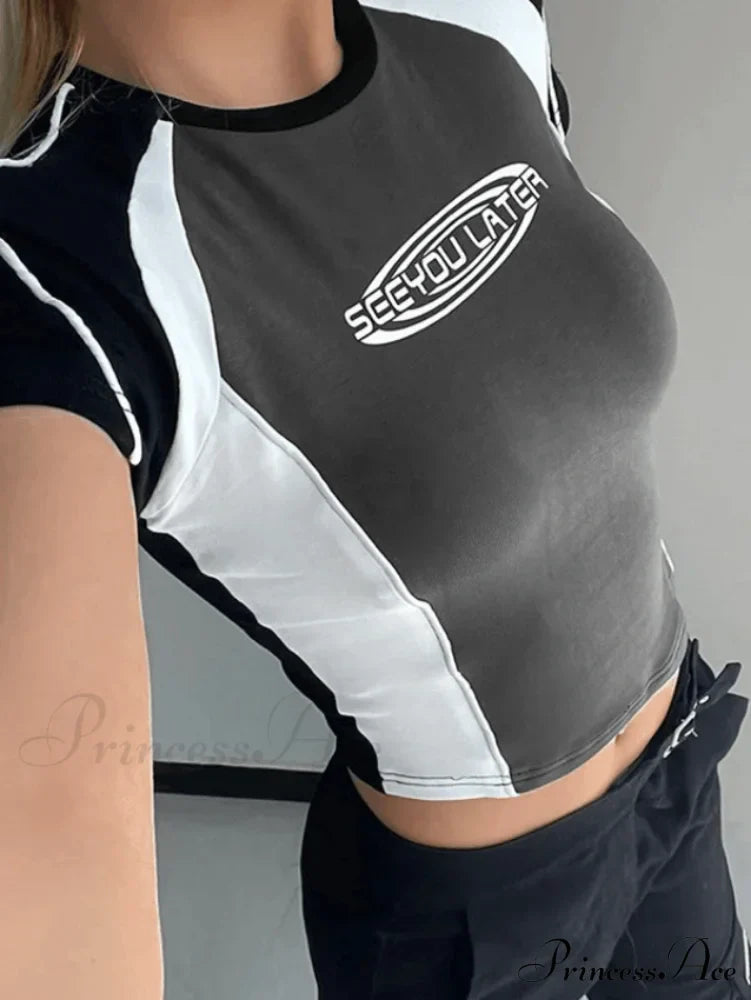 Contrast Letter Graceful Printed Crop Top image 1