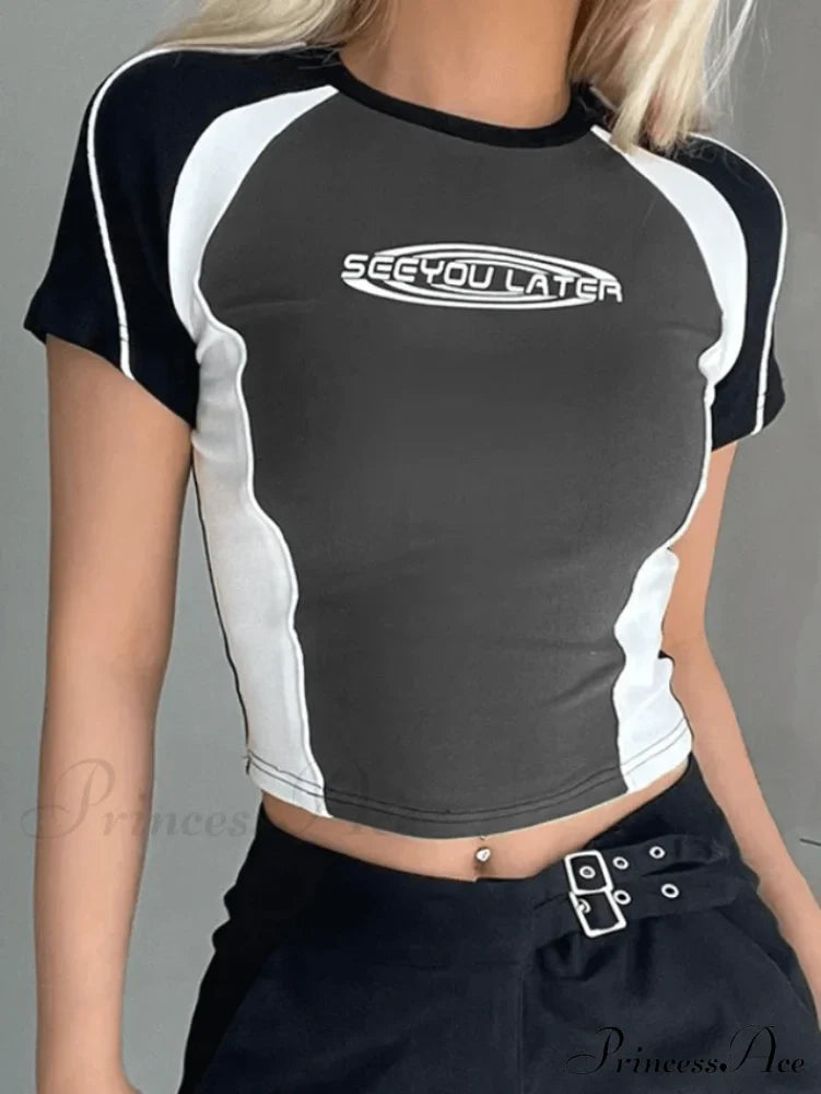 Contrast Letter Graceful Printed Crop Top image 2