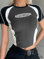 Contrast Letter Graceful Printed Crop Top image 3