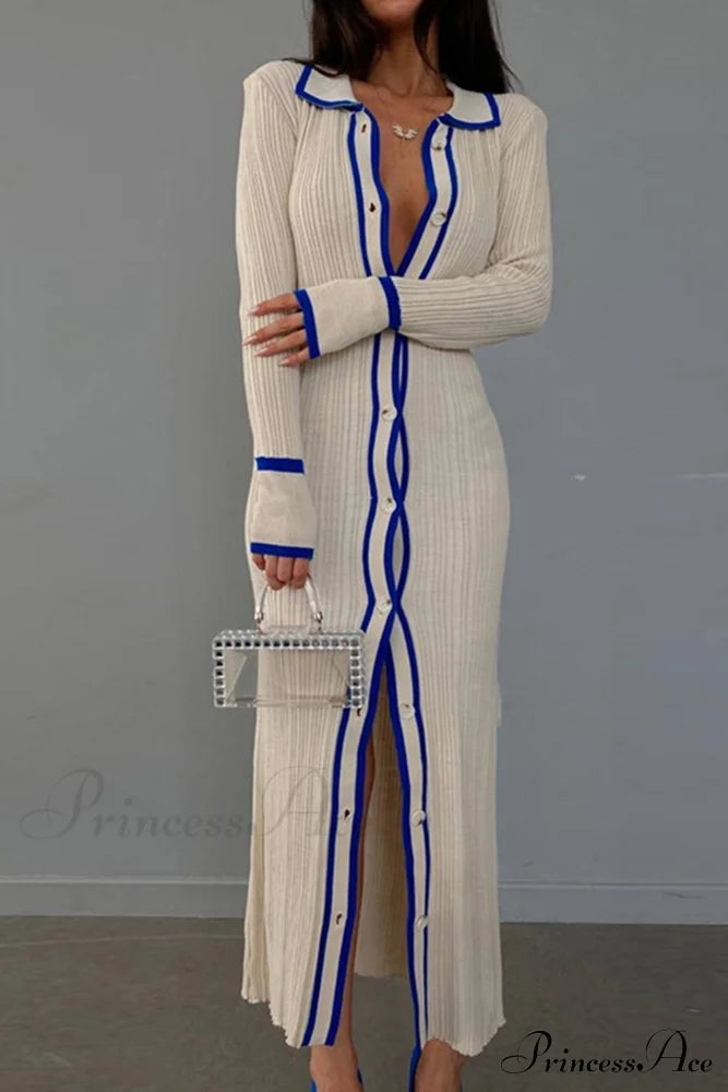 Contrast Ribbed Dress with Lapel image 3