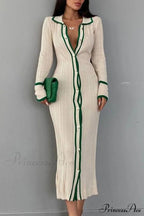 Contrast Ribbed Dress with Lapel image 5