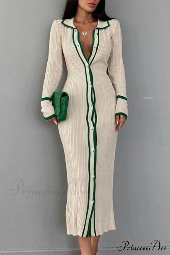 Contrast Ribbed Dress with Lapel image 5