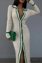 Contrast Ribbed Dress with Lapel image 4