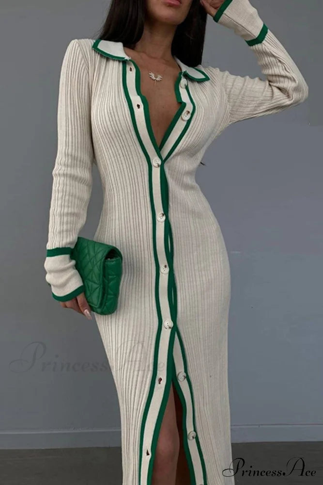 Contrast Ribbed Dress with Lapel image 4