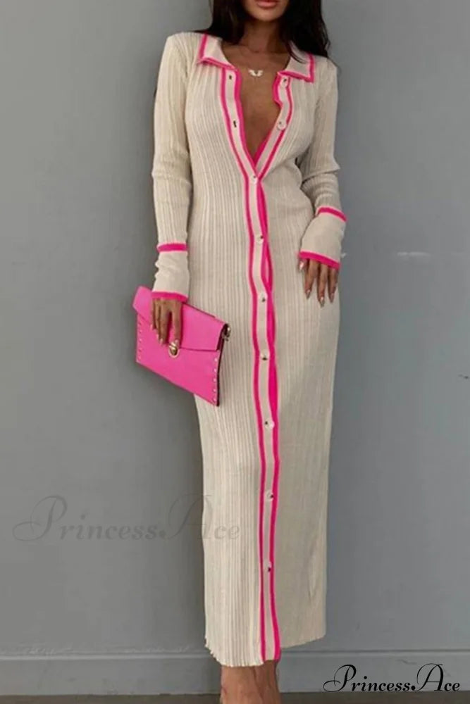 Contrast Ribbed Dress with Lapel image 2
