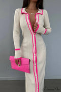 Contrast Ribbed Dress with Lapel image 1