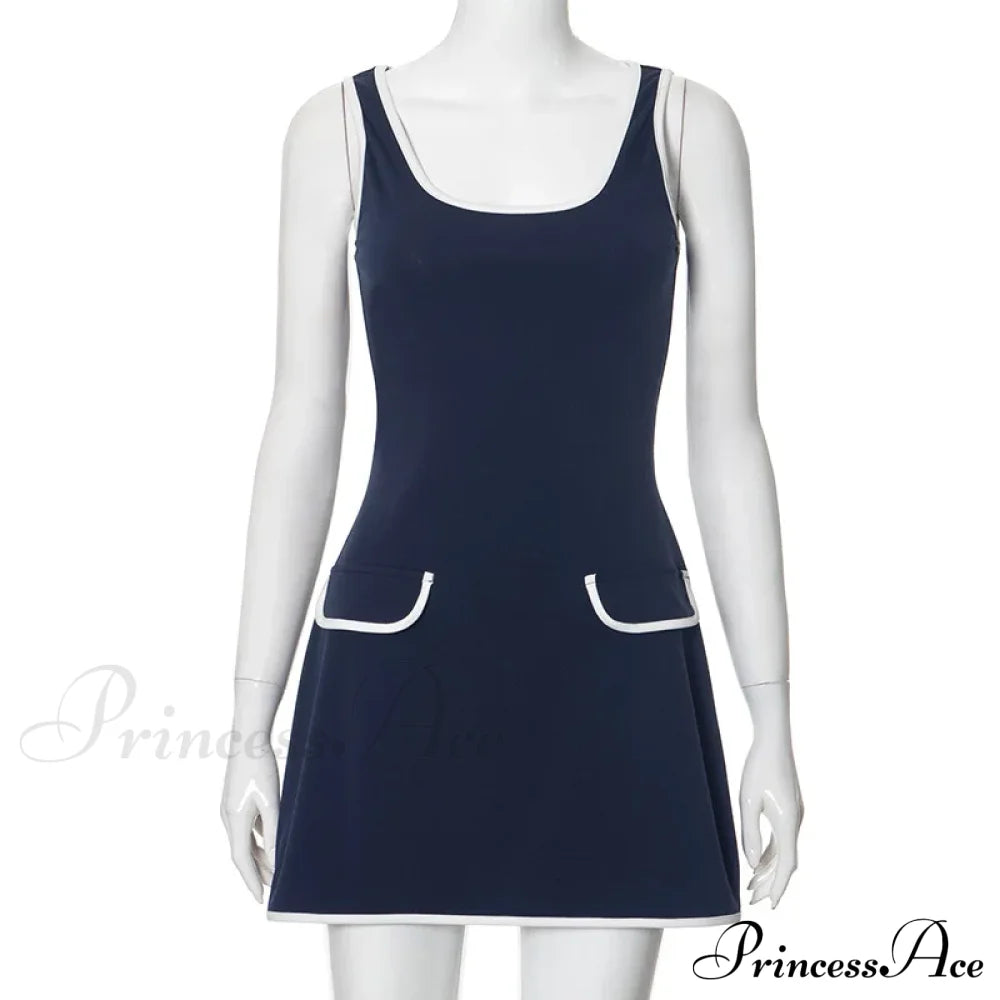 Contrast Seam Blue Charming Mock Pocket Mini Dress image 5