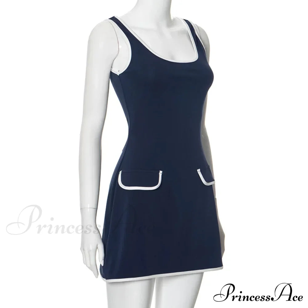 Contrast Seam Blue Charming Mock Pocket Mini Dress image 6