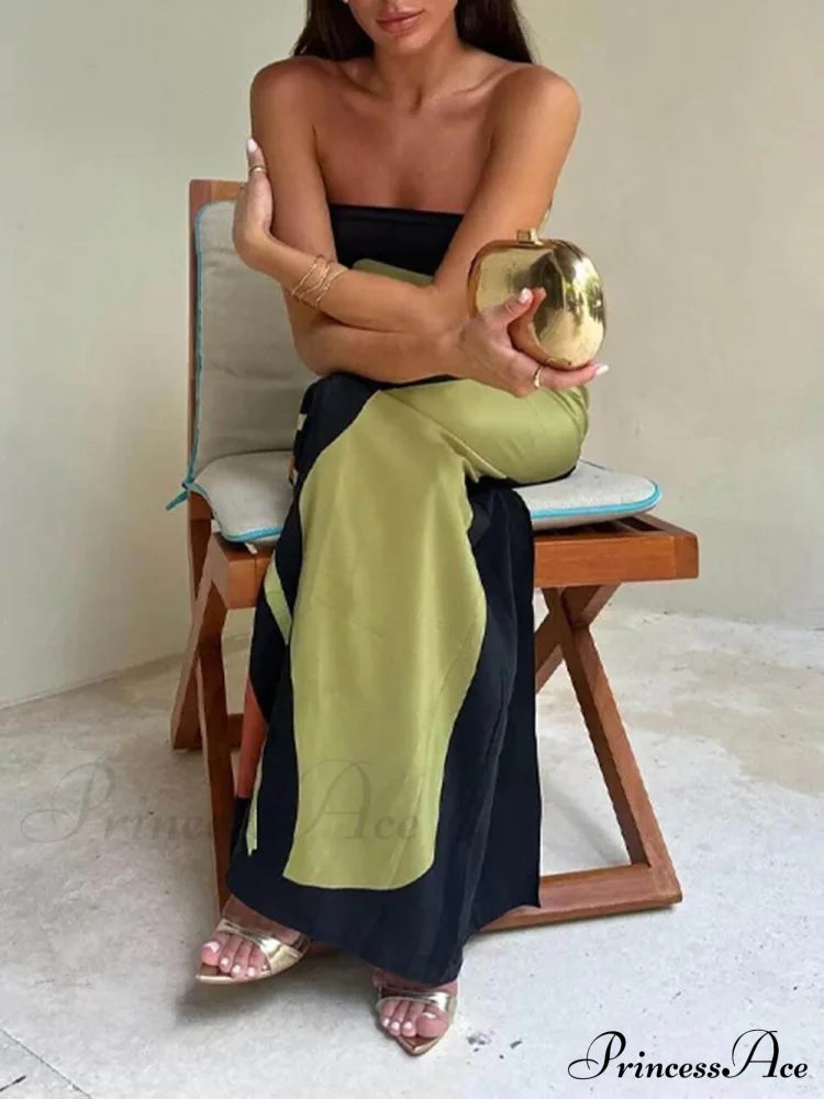 Contrast Sleeveless Off Charming Shoulder Printed Maxi Dress image 2