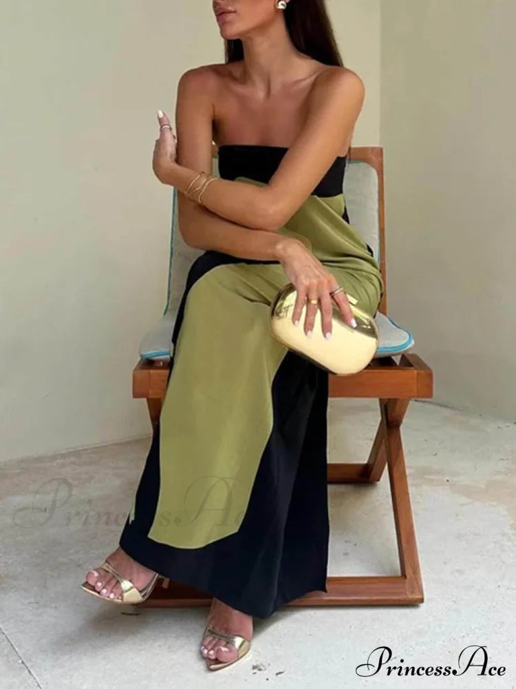 Contrast Sleeveless Off Charming Shoulder Printed Maxi Dress image 3