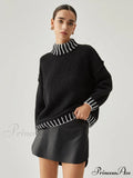 Contrast Stitch Graceful Mock Neck Sweater image 1