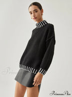 Contrast Stitch Graceful Mock Neck Sweater image 6