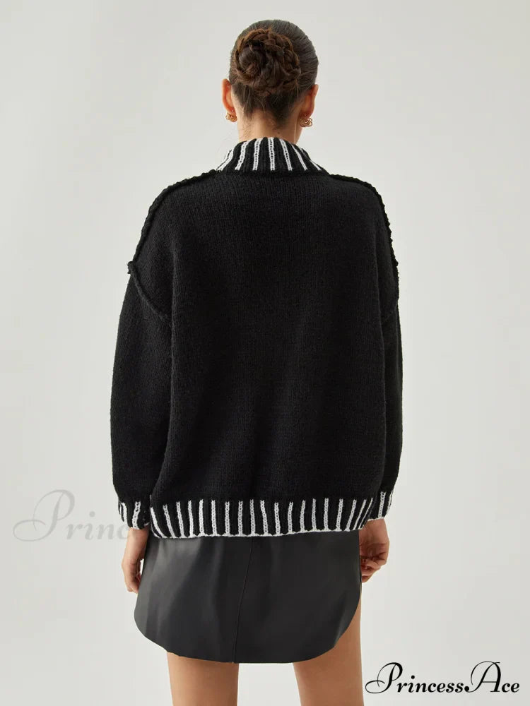 Contrast Stitch Graceful Mock Neck Sweater image 3
