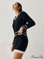 Contrast Trim Cable Knit Modern Sweater With Matching Skirt image 4