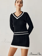 Contrast Trim Cable Knit Modern Sweater With Matching Skirt image 2