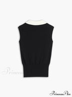 Contrast Trim Collar Trendy V-neck Knit Sweater Vest image 4