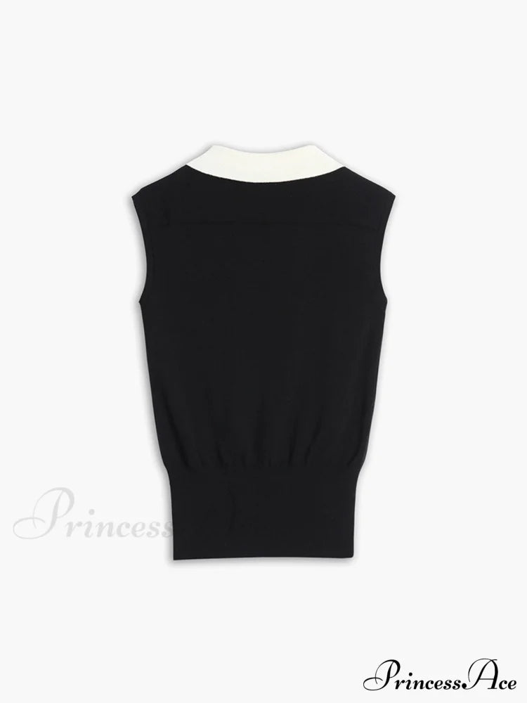 Contrast Trim Collar Trendy V-neck Knit Sweater Vest image 4