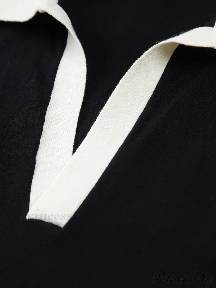 Contrast Trim Collar Trendy V-neck Knit Sweater Vest image 5