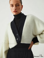 Contrast Trim Graceful Fuzzy Crop Cardigan image 3