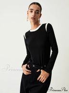 Contrast Trim Graceful Long Sleeve Shirt image 3