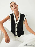 Contrast Trim Graceful Sweater Vest image 1