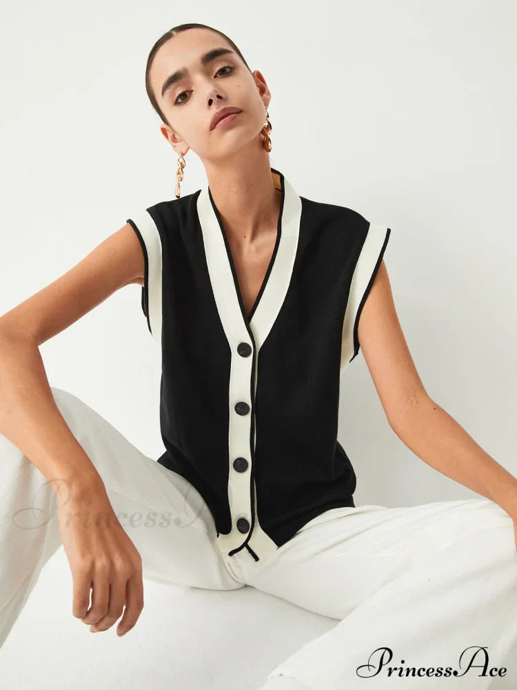 Contrast Trim Graceful Sweater Vest image 1