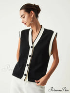 Contrast Trim Graceful Sweater Vest image 4
