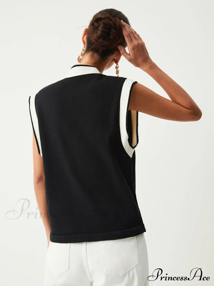 Contrast Trim Graceful Sweater Vest image 5