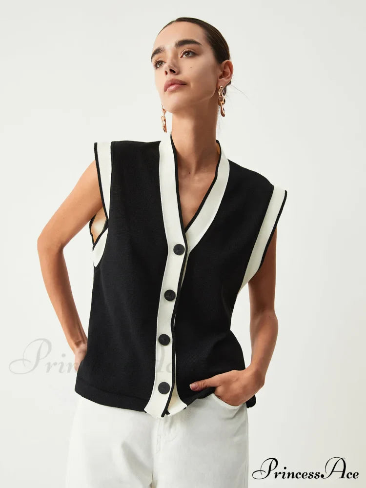 Contrast Trim Graceful Sweater Vest image 3